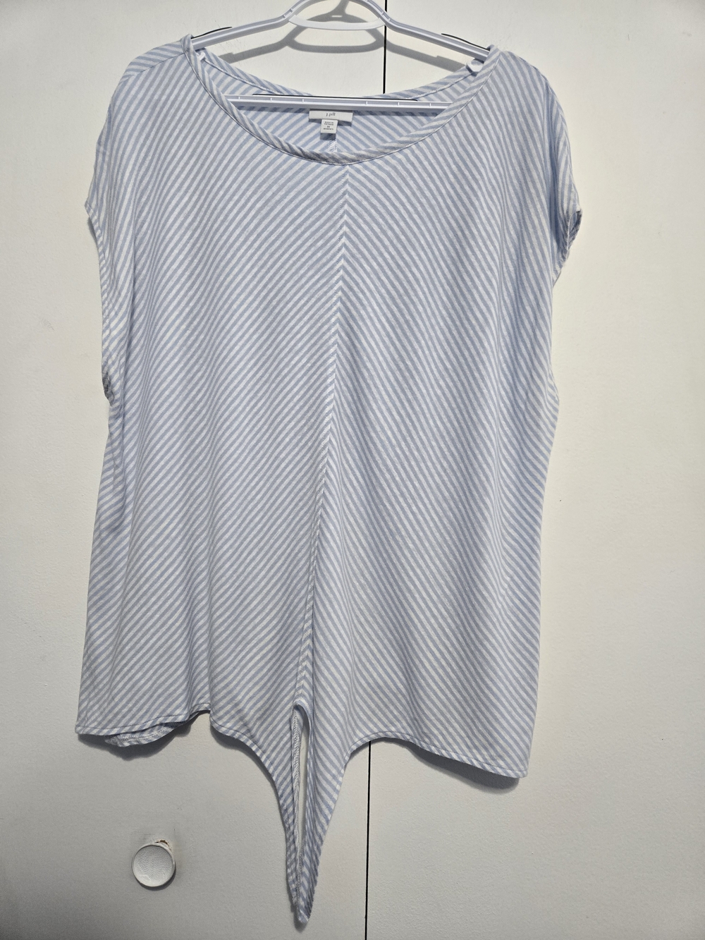 J. Jill 3X Blue White Stripe Tie Front Top Plus Size Short Sleeve - Picture 2 of 6